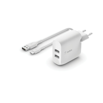 BELKIN Chargeur 24W + câble USB-C (2 USB-A) (Blanc)